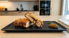 凍らせ豆腐でハムカツ風：サクッと衣と八丁味噌ごまだれでソースいらず