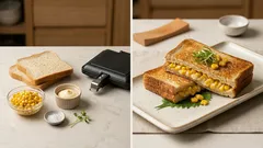 混ぜて挟んで焼くだけ：豆乳マヨ×コーンの時短ホットサンド（玄米食パン）
