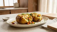 レンジ＆トースターで簡単：給食のスタッフドポテトをカラフルなヴィーガン仕様に